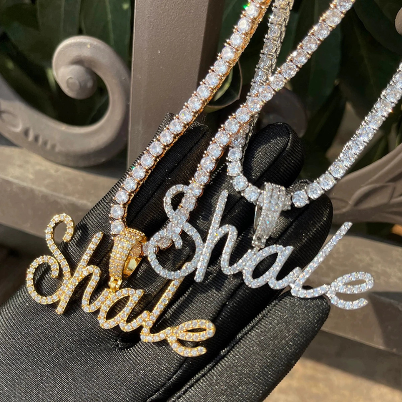 Moissanite bubble script font custom letter pendant