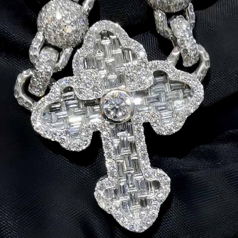 Moissanite Ball Cross Pendant Chain Set