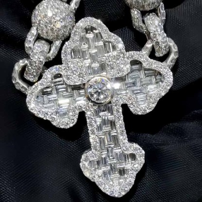 Moissanite Ball Cross Pendant Chain Set