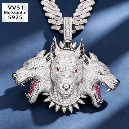 Moissanite Three-Headed Dog Pendant