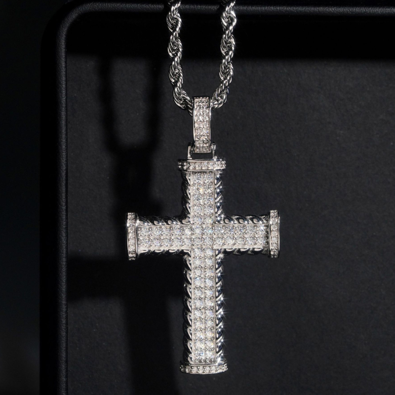 S925 Silver Moissanite Punk Cross Pendant