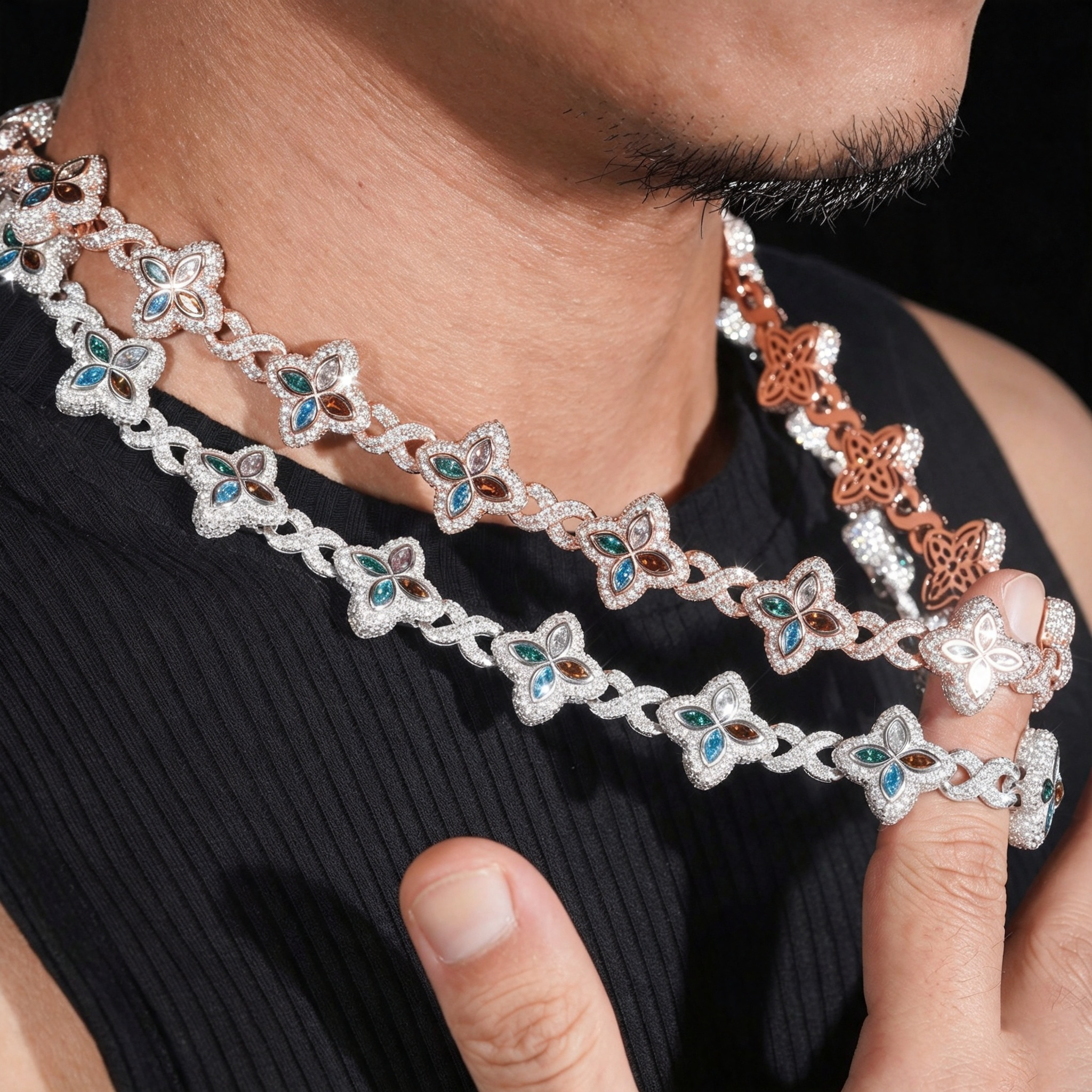 18mm S925 Moissanite color clover Chain Cuban Chain