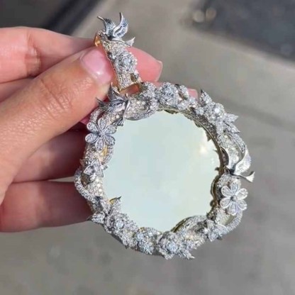 Moissanite Flower Vines Around Custom Photo Pendant