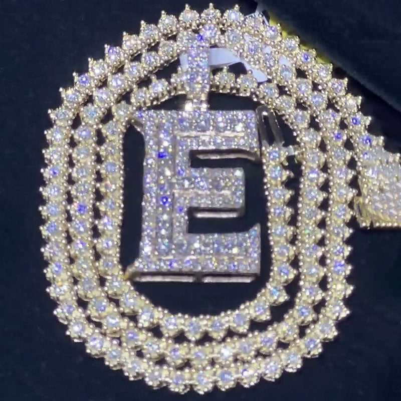 Moissanite “E” Letter Pendant Love Tennis Chain Set