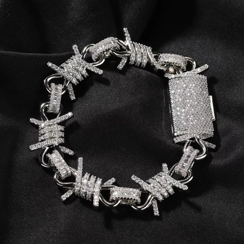 Moissanite Thorns Link Punk Chain Barbed Wire Gothic Bracelet