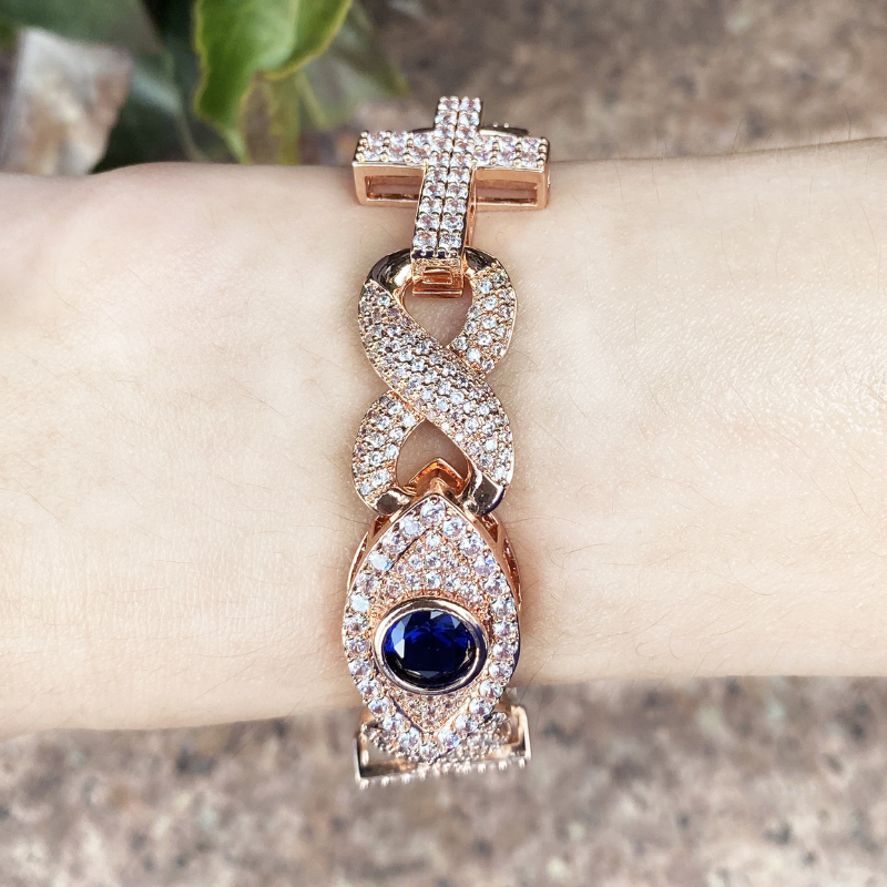 Moissanite Gemstone Eye Cross Cuban Bracelet