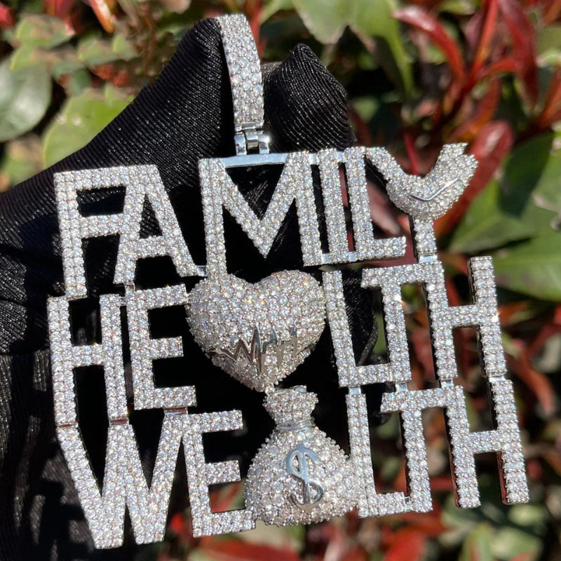 Moissanite Hip Hop Family Health Wealth Letter Pendant