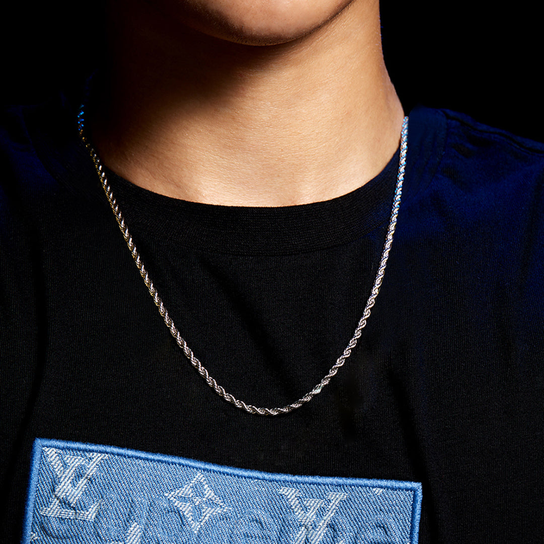 3mm Rope Chain White Gold Plated-krkcom