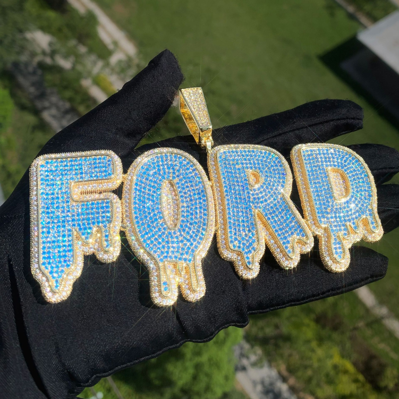 Moissanite Deep Sea Blue Water Drop Letter Customizable Pendant