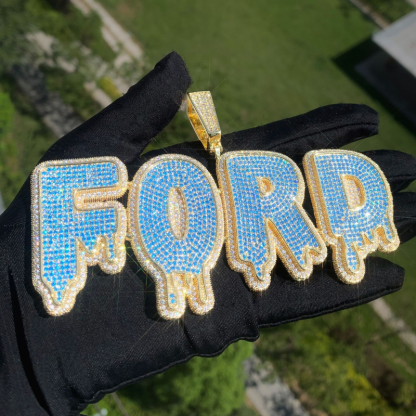 Moissanite Deep Sea Blue Water Drop Letter Customizable Pendant