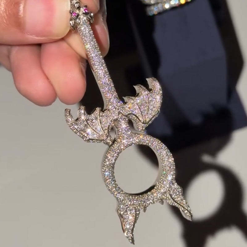 Anime Style Kit Bat Wings Moissanite Pendan