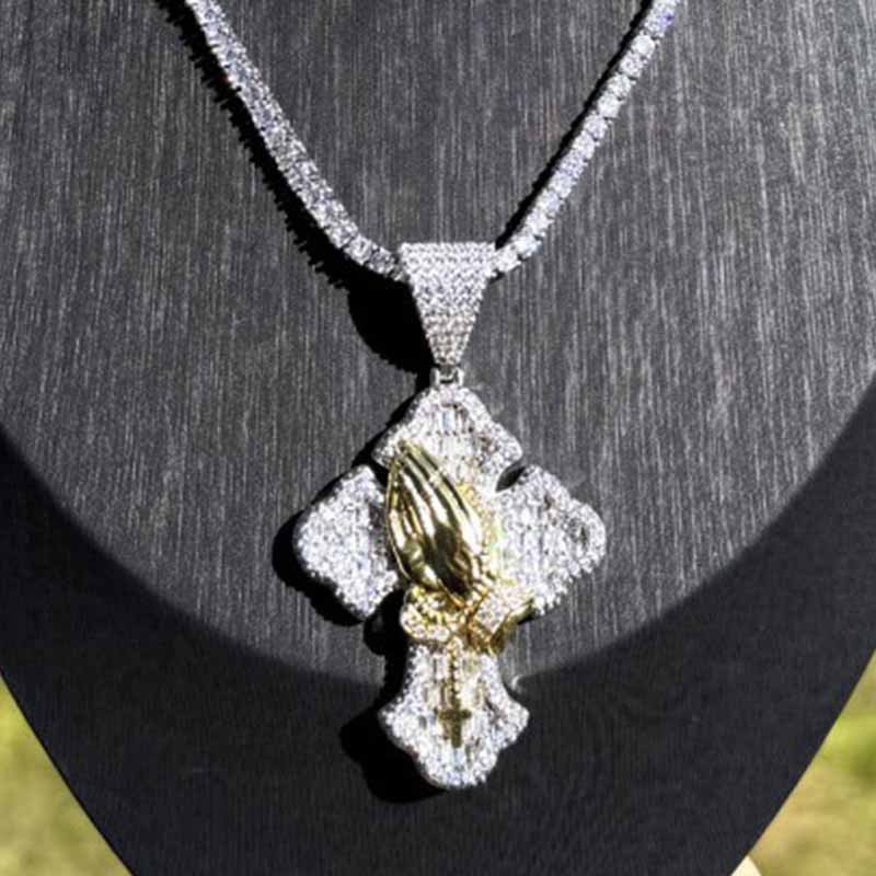 Moissanite Two-Color Cross HipHop Pendant