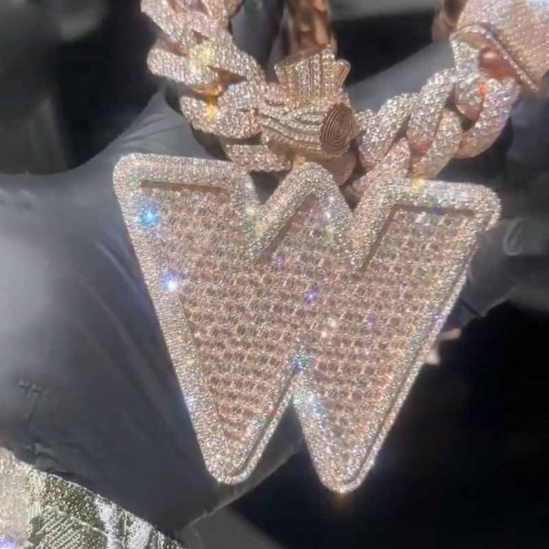 Moissanite Baguette Letter W Pendant