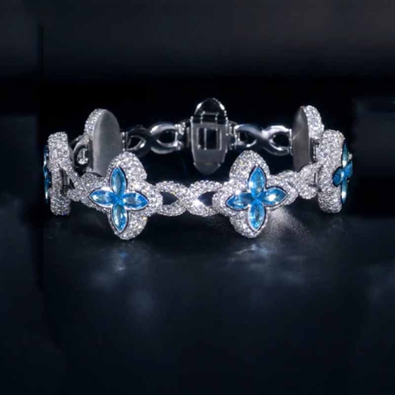 Aquamarine Color Marquise Moissanite Infinity Lucky  Bracelet