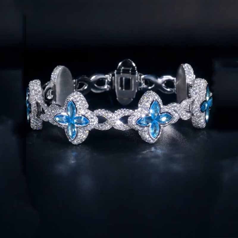 Aquamarine Color Marquise Moissanite Infinity Lucky Bracelet