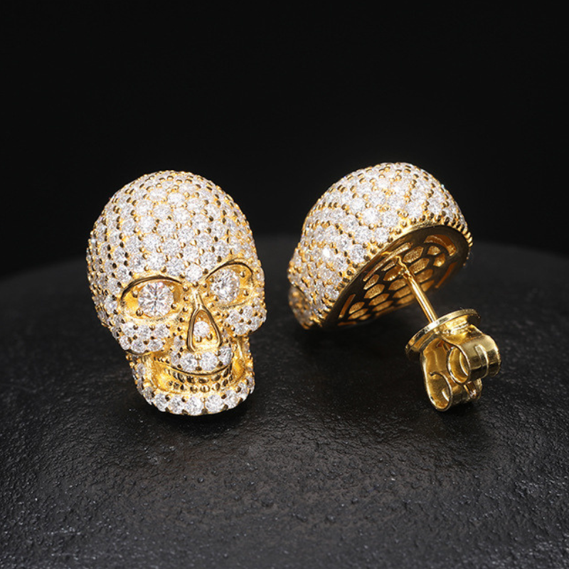 Moissanite Hip Hop Trend Skull Earrings