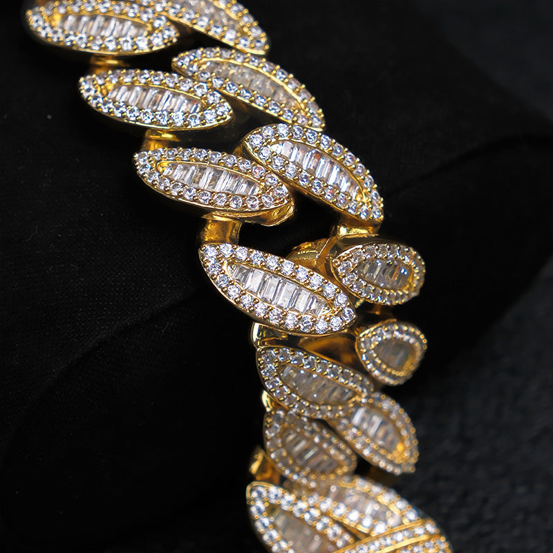 20mm Moissanite Marquise-Shaped Square Diamond Cuban Bracelet
