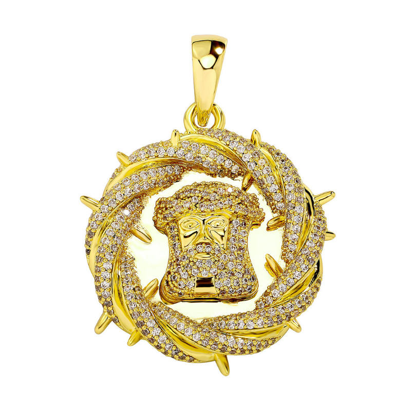 Moissanite Thorn Twist Jesus Disc Pendant