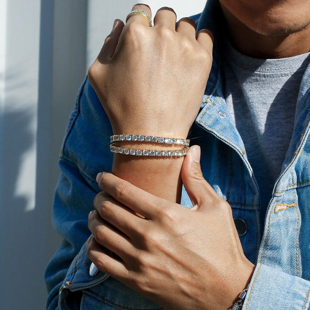 3mm CZ Diamond Tennis Bracelet for Men in 14K Gold KRKC