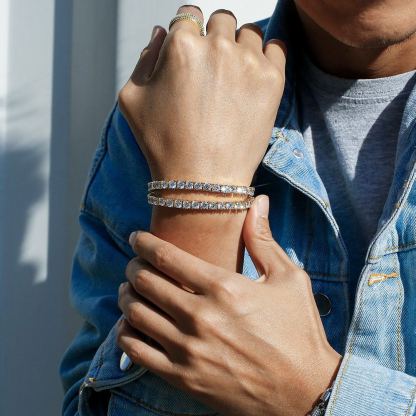 3mm CZ Diamond Tennis Bracelet for Men in 14K Gold KRKC