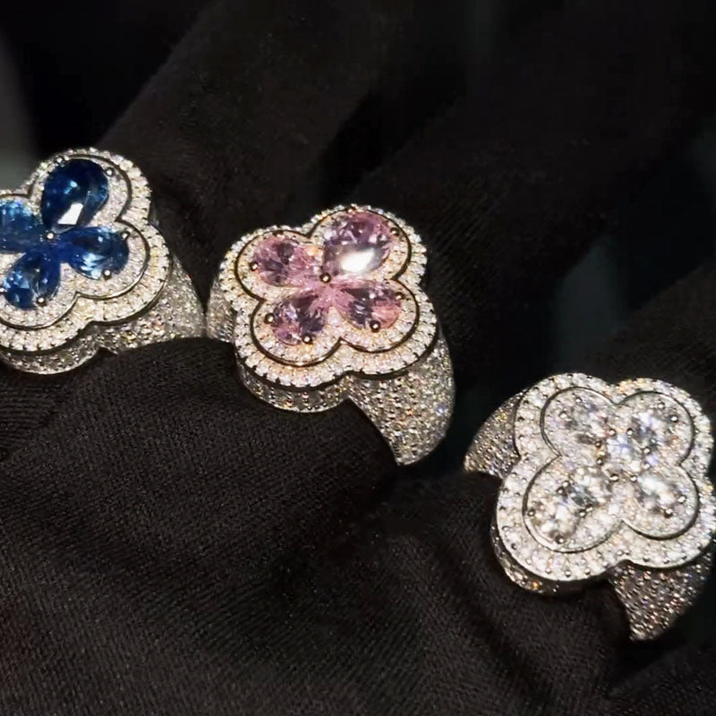 Moissanite Four-Leaf Clover Three-Dimensional Ring