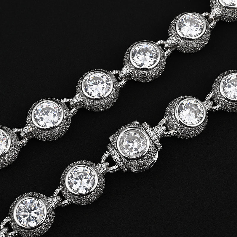 15mm Ball Link Fully Iced Out Moissanite Cuban Chain
