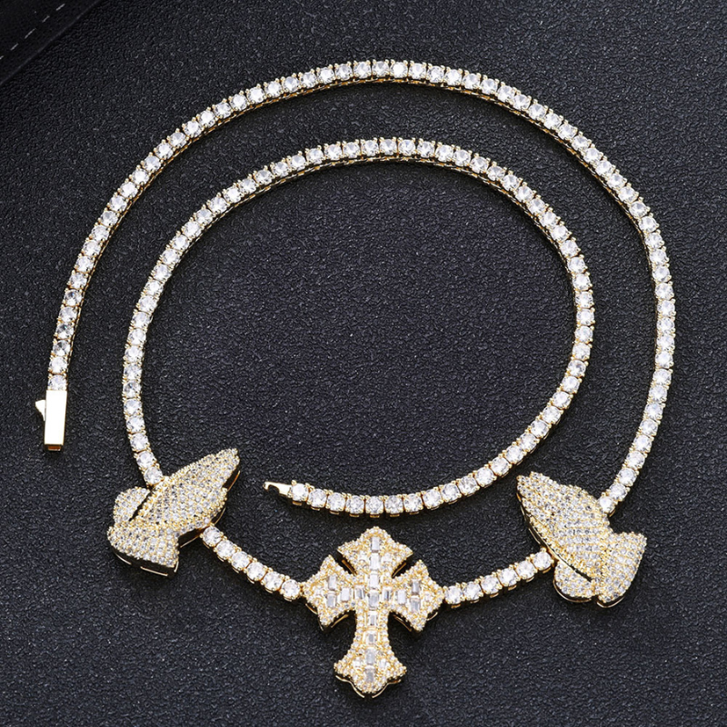 3.5mm Moissanite Cross Praying Hands Tennis Chain