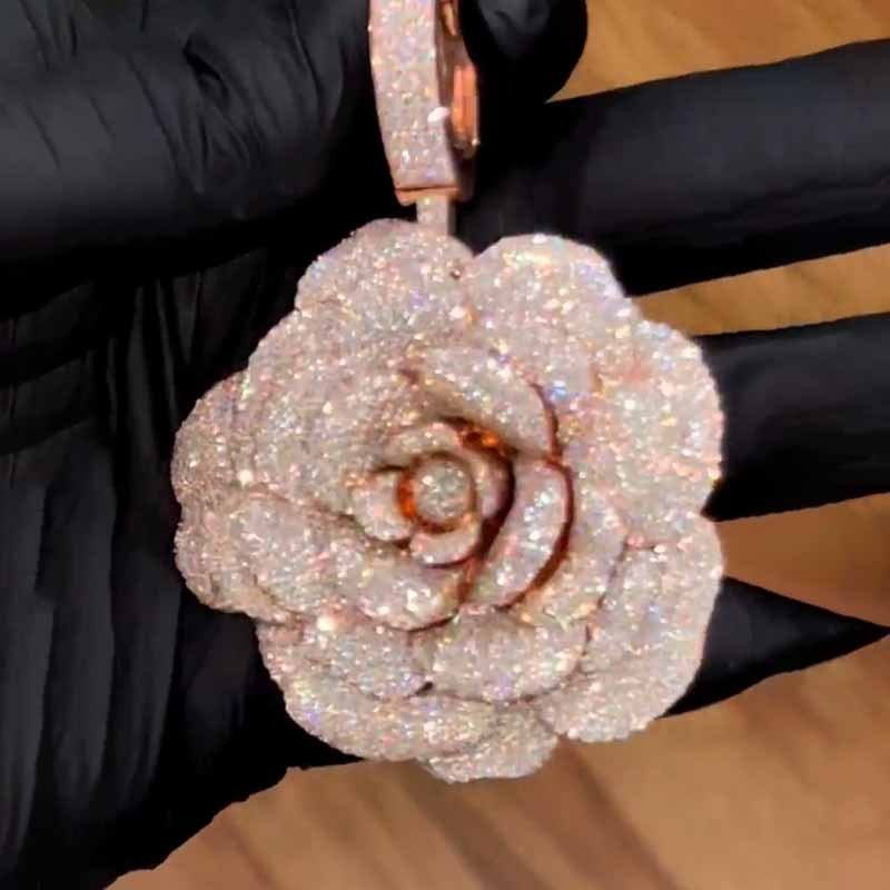 Moissanite Three-dimensional Layered Rose Flower Pendant