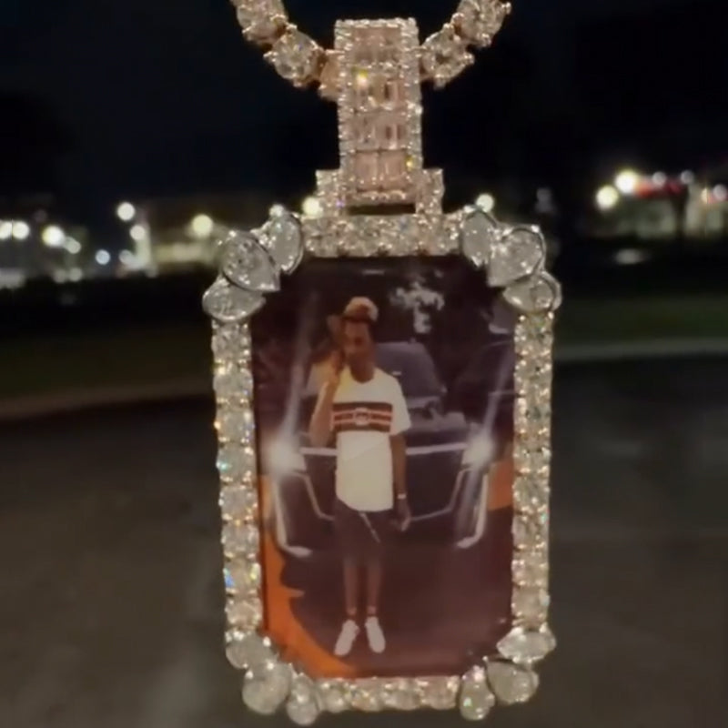 Rectangular Moissanite Photo Memorial Pendant