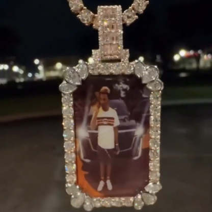 Rectangular Moissanite Photo Memorial Pendant
