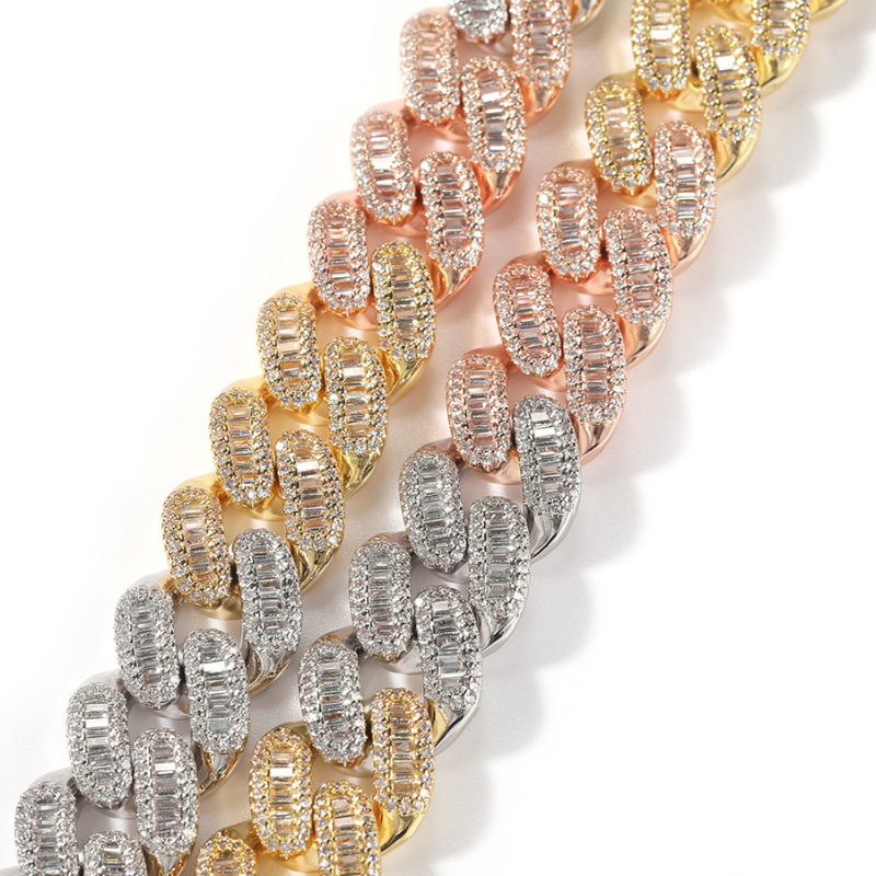 15mm Moissanite Hip Hop Three-color Cuban Chain