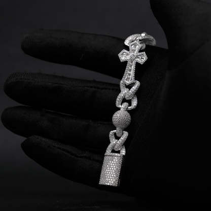 Iced Out Moissanite Cross & Round Ball Bracelet