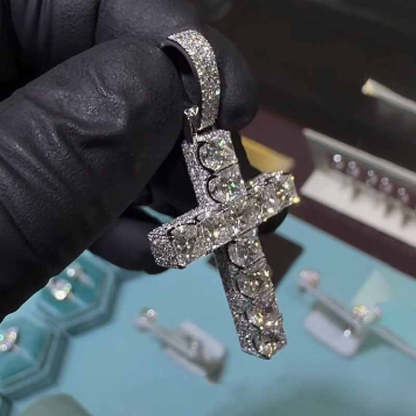 Full Pave Princess cut Moissanite Cross Pendant