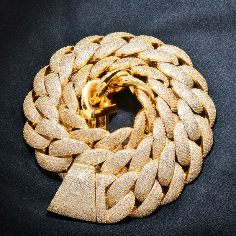 20mm Moissanite Hip Hop Diagonal Buckle Crescent Cuban Chain