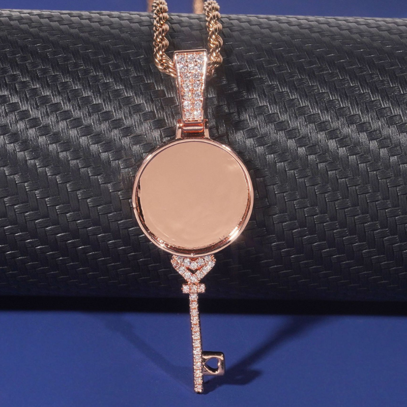 Moissanite Key Round Photo Custom Pendant
