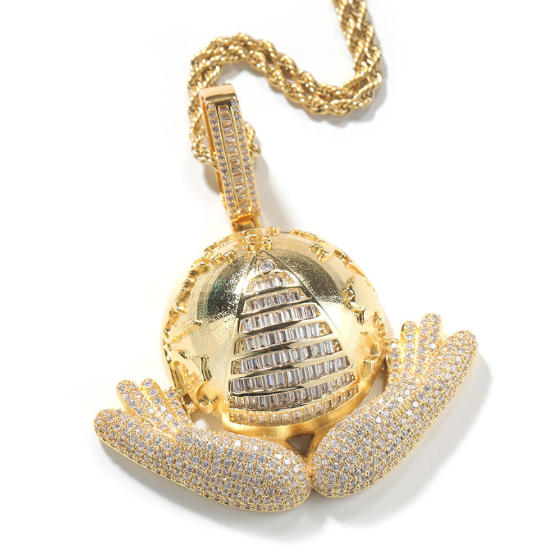 Moissanite Hands Holding the Earth Pendant