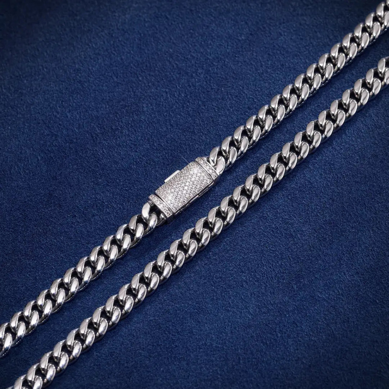 8mm/10mm/12mm/14mm/18mm Moissanite Clasp Classic Cuban Chain