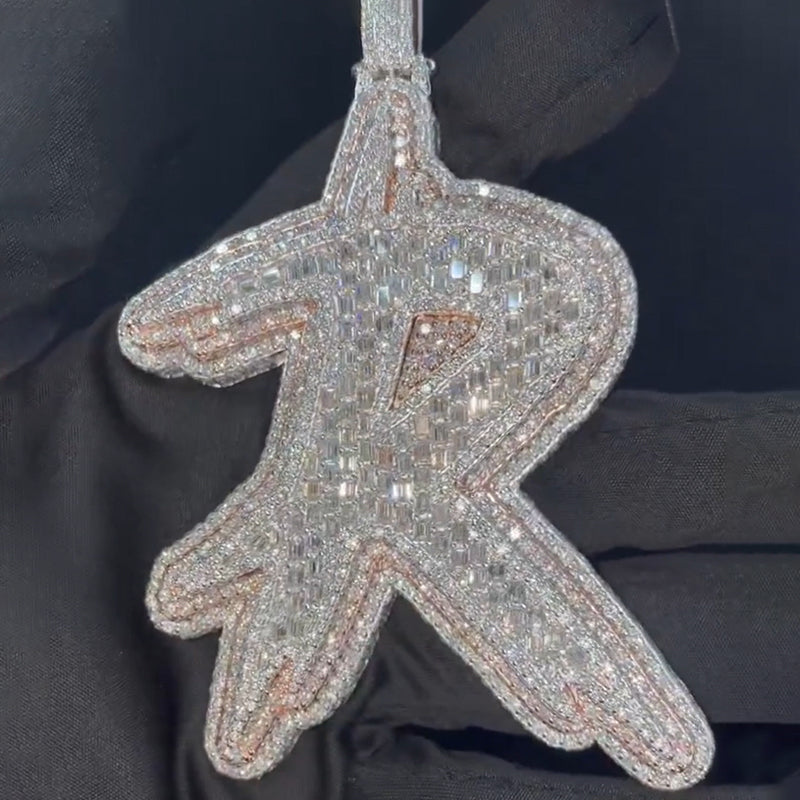 Moissanite R Letter Baguette Pendant