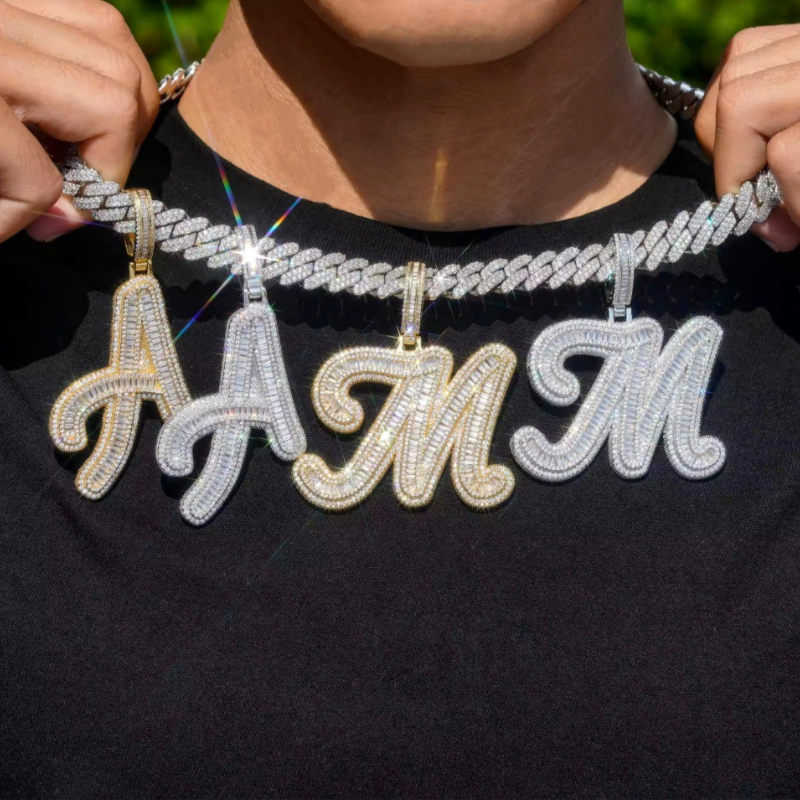 Moissanite Square Trapezoid Diamond 26-Letter Pendant