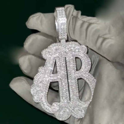 S925 Moissanite AB Letter Pendant
