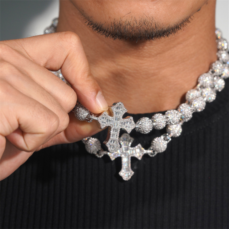 Moissanite Hip Hop Cross Round Ball Chain