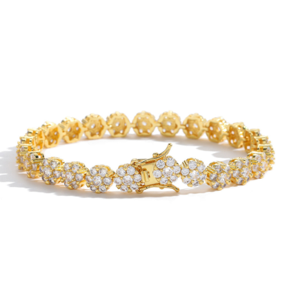 8mm Moissanite Hip Hop Floral Bracelet