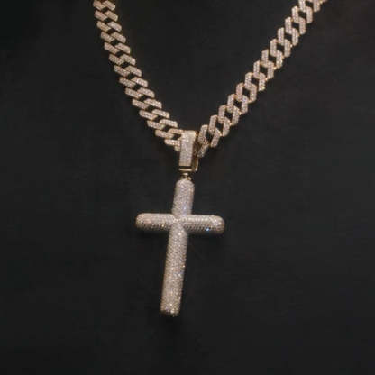 Moissanite Cross Pendant Cuban Chain Set