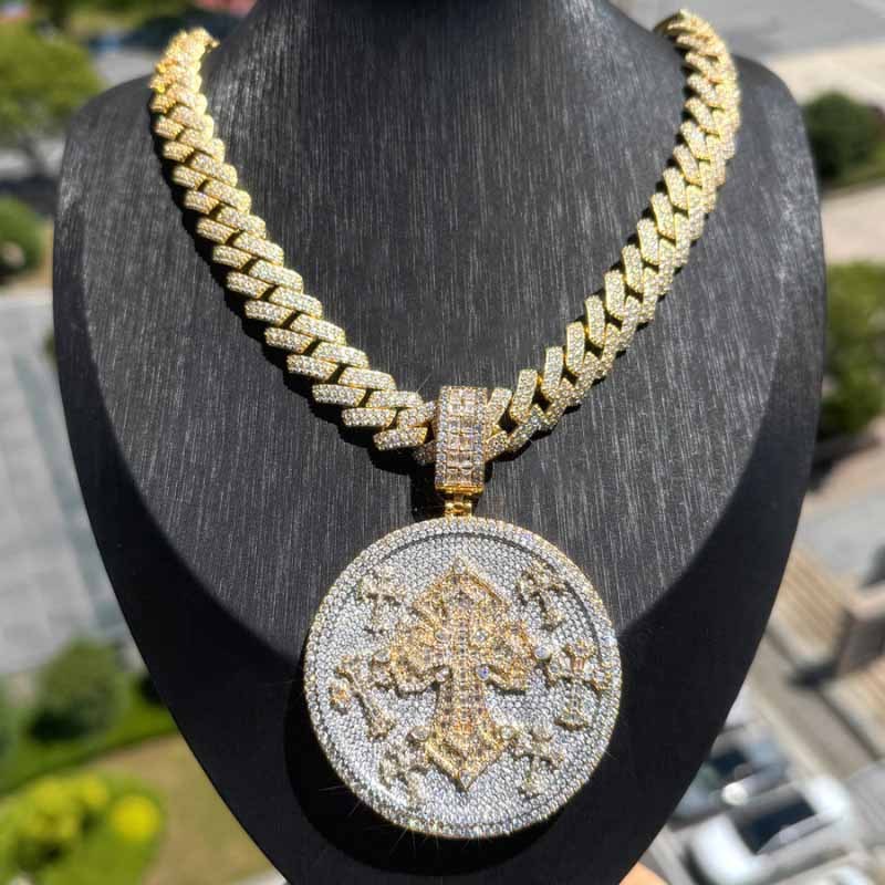 Moissanite Hip Hop Cross Medal Pendant Chain Set