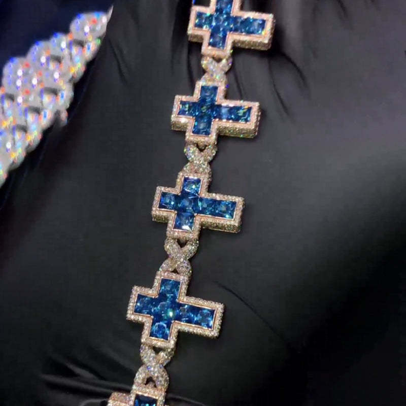 Moissanite Sapphire Cross Unlimited Cuban Bracelet