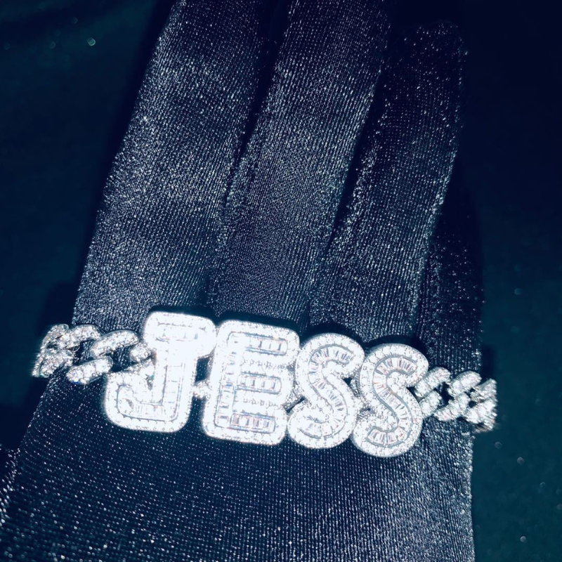 Moissanite Hip Hop Rock Candy Customizable Letter Pendant Cuban Chain Set