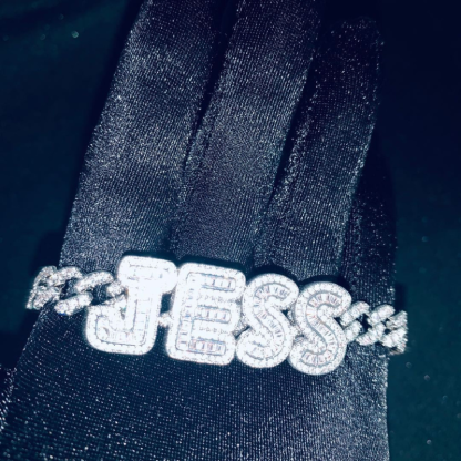 Moissanite Hip Hop Rock Candy Customizable Letter Pendant Cuban Chain Set