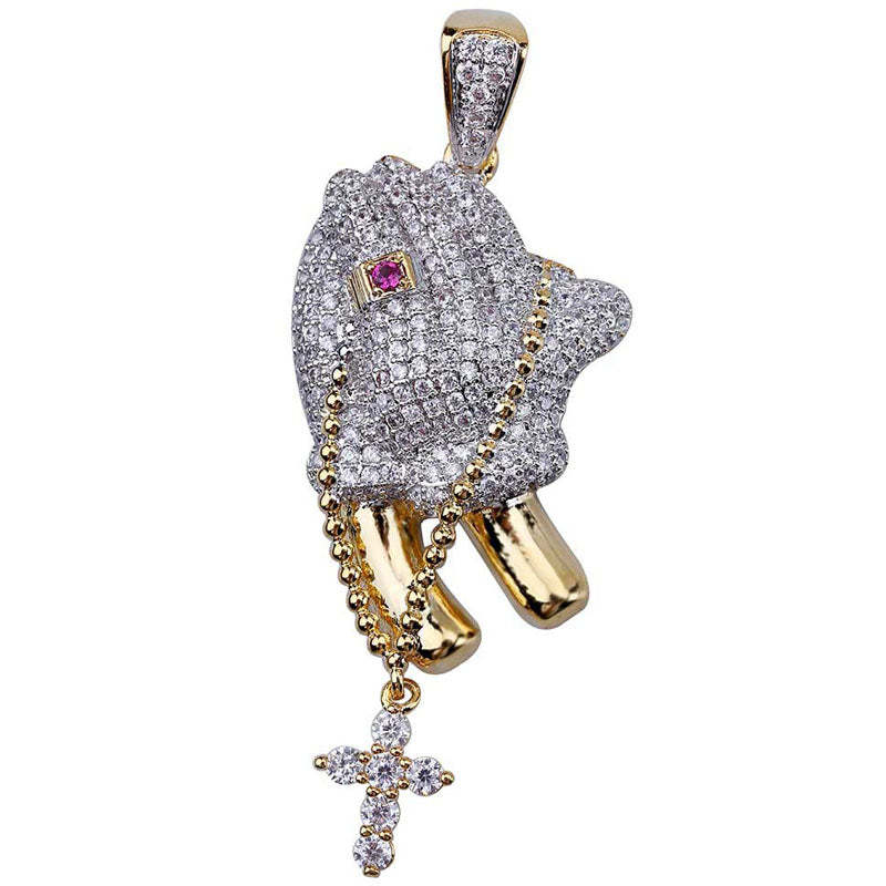 Moissanite Hip Hop Prayer Gesture With Ruby Ring Pendant