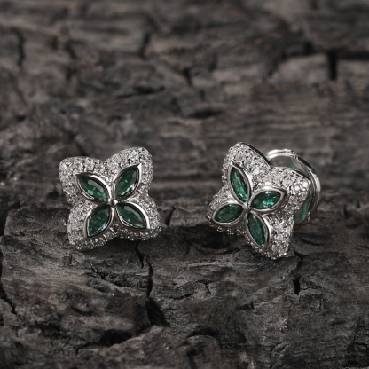 Moissanite Inlaid Gemstone Four-leaf Clover Lucky Earrings