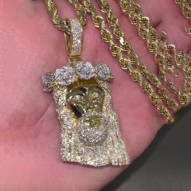 Moissanite Rose Headdress Jesus Pendant
